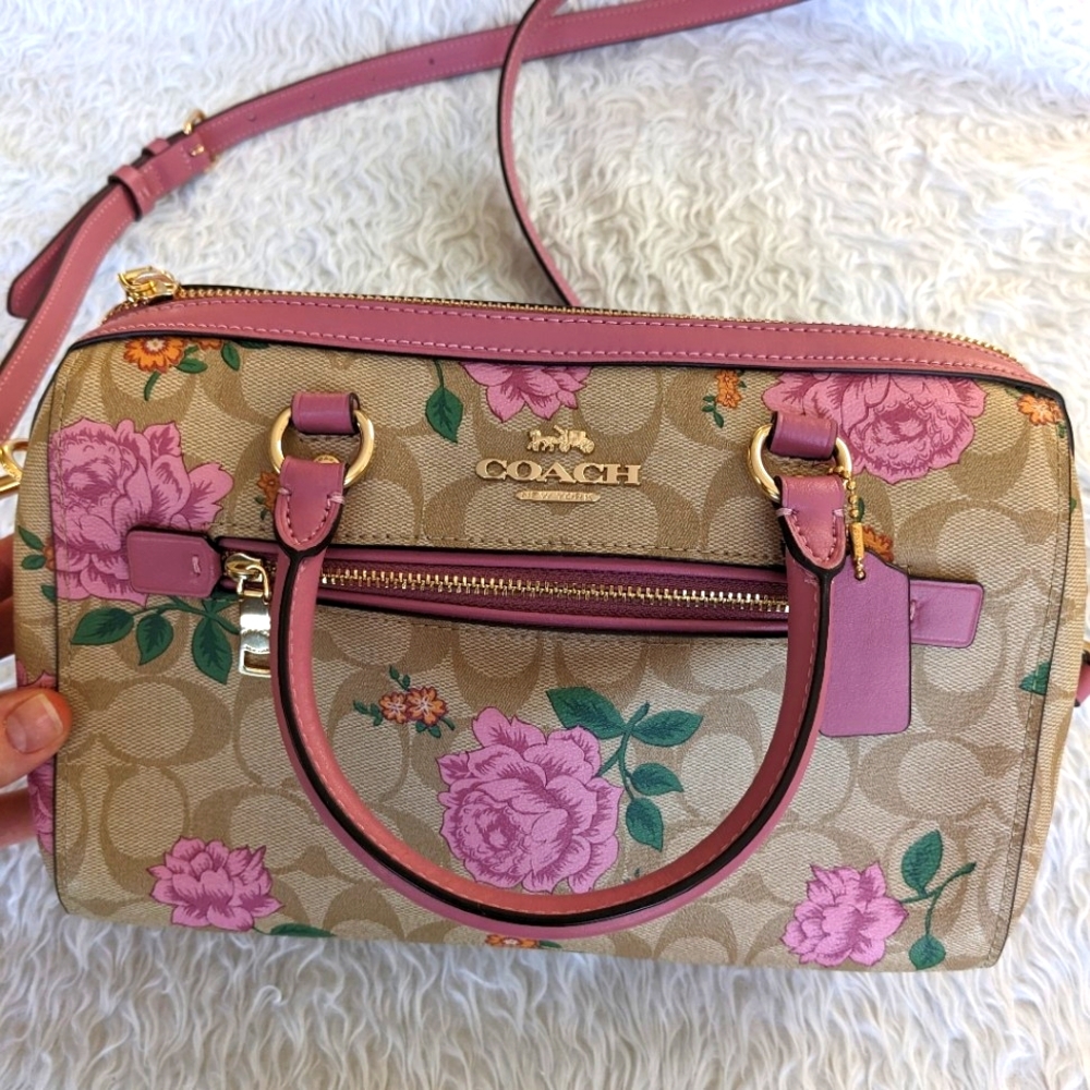 Coach Rowan Satchel Pink Flowers